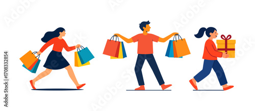 People with gifts and purchases