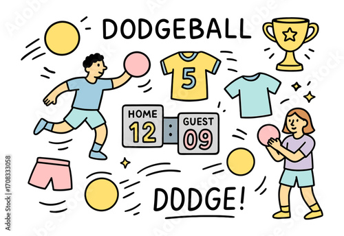 Dodgeball sport icons. Featuring sports equipment icons