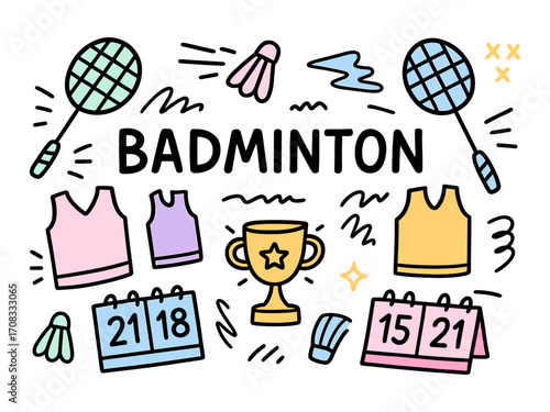Badminton icons. Featuring sports equipment icons
