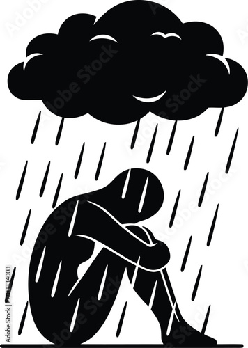 Depressed State of Mind - Black and White SVG Icon of Sadness and Mental Health

