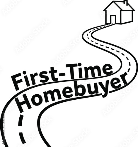 First-Time Homebuyer Silhouette: Winding Road Leading to a House with Text Following Path