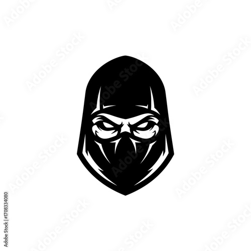 Black Ninja Mask Logo with Intense Eyes