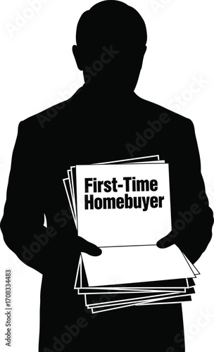 First-Time Homebuyer Silhouette: Person Reviewing Documents - Mortgage and Purchase Process