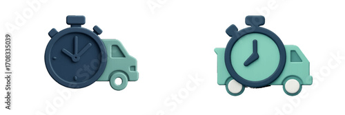 Fast delivery truck with stopwatch icon for shipping and logistics