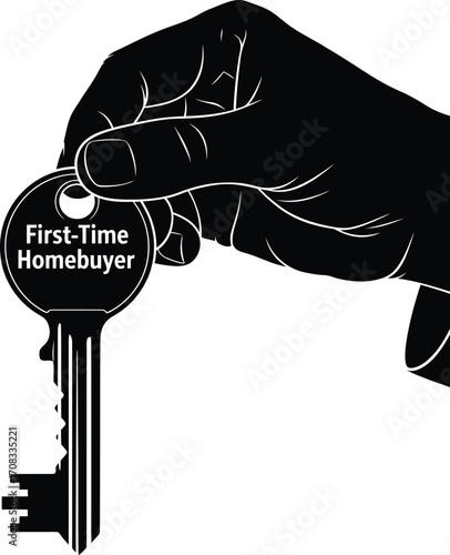 First-Time Homebuyer Silhouette: Hand Holding House Key - Concept of New Home Ownership


