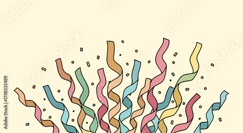 Colorful Hand-Drawn Streamers and Confetti Celebrating a Festive Occasion.