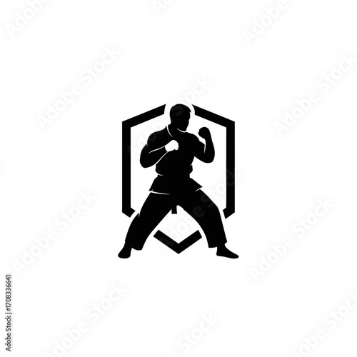 Martial Arts Silhouette in Protective Shield Emblem