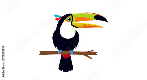 Colorful Toucan Bird Perched on a Branch.