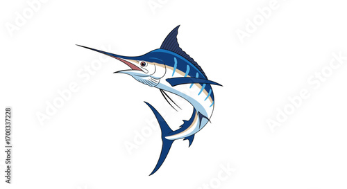 Blue Marlin Fish Leaping Out of Water Illustration.