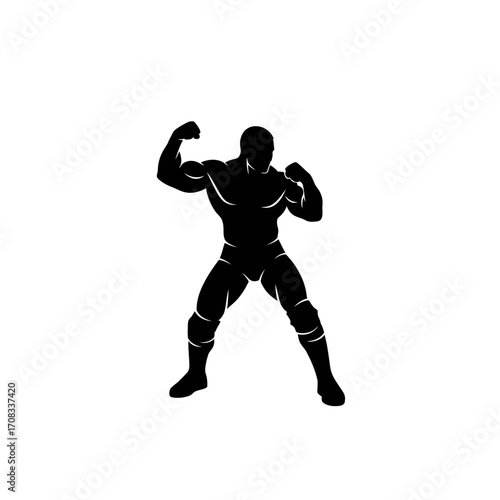 Black Silhouette of a Muscular Wrestler Posing