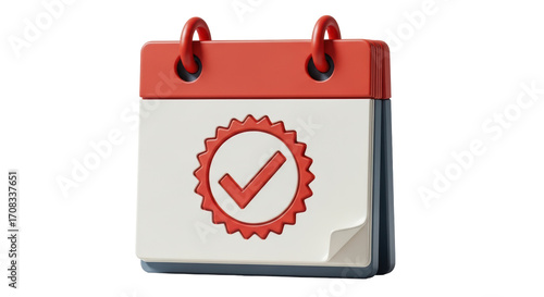 Isolated calendar with checkmark, schedule date completed task, time management concept