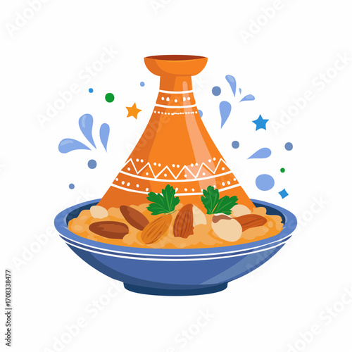 Eine traditionelle Tajine mit zarten Lammstücken, Aprikosen, Mandeln und orientalischen Gewürzen