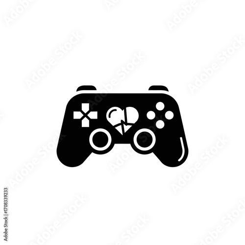 Black Game Controller with Broken Heart Symbol for Gaming Addiction