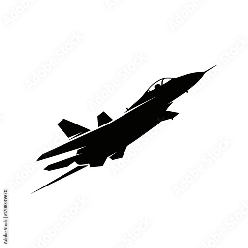 Black Silhouette of a Modern Fighter Jet
