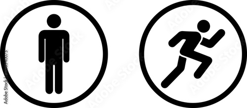 Man stands, walk and run icon set. People symbol. Person standing, walking and running illustration. Run, walk, stand. Vector illustration