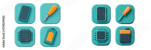 3D icons for smartphone repair, battery, and computer chip