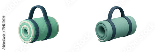 Rolled yoga mat with handle for transport and storage