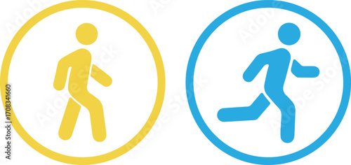 Man stands, walk and run icon set. People symbol. Person standing, walking and running illustration. Run, walk, stand.