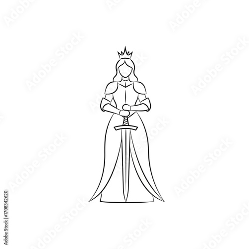 Queen Warrior in Armor Holding a Sword