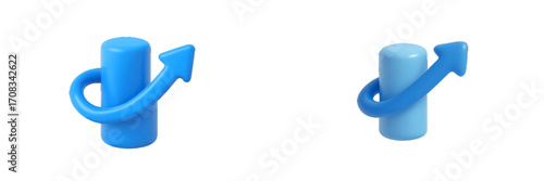 Blue arrow curves around cylinder symbolizing growth and progress