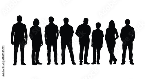 Silhouette of a group of people standing, vector illustration crowd of men and women