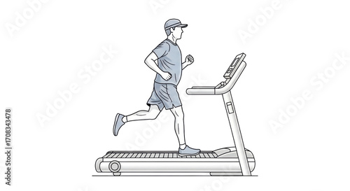 Isolated man on treadmill for indoor exercise and fitness training, modern workout at home