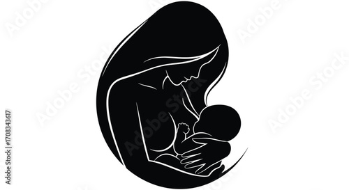 Silhouette of a woman breastfeeding her baby symbol of motherhood and lactation