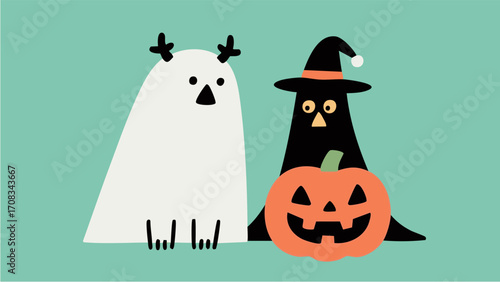 simple and minimalist illustrations of Scandinavian-inspired halloween. pumpkin. october.