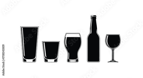 Set of different glass and bottle silhouettes, perfect for bar, restaurant, and beverage designs