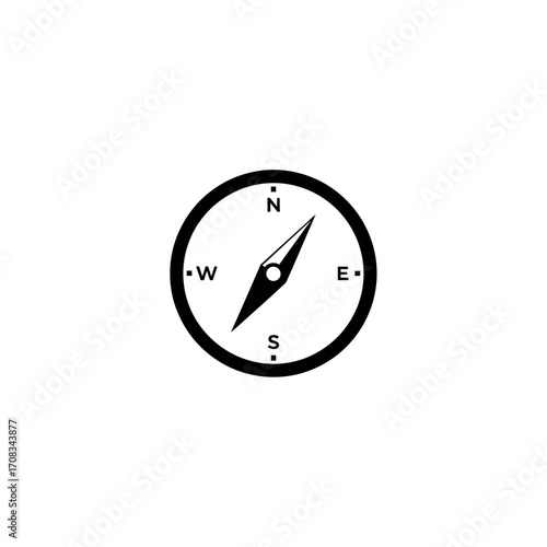 Simple Black Compass Icon Pointing North, South, East, West