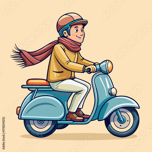 Man riding a scooter a stylish and enjoyable mode of transportation perfect for urban commutes a vibrant and colorful illustration a person on a scooter.
