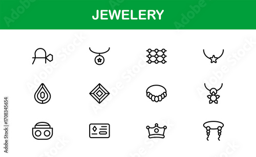 Jewelry Line Icon Set – Professional Minimalist Vector Icons for Elegant Designs, Premium Accessories, and Luxury Branding