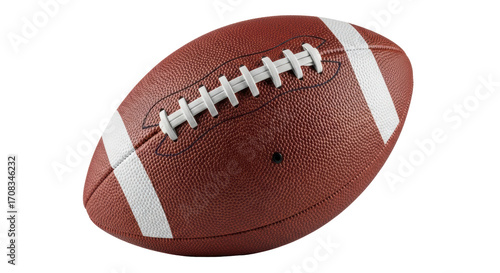 Isolated textured American football, leather equipment for sport game, pigskin ball outdoors