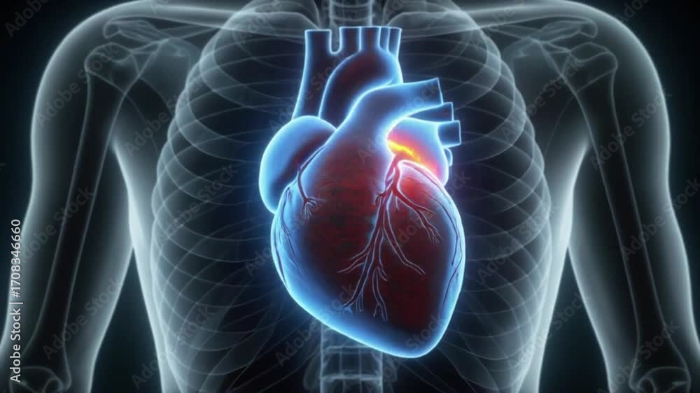 Realistic 3D beating human heart in glowing x-ray chest cavity with ...