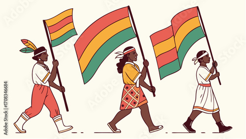 People Marching with Flags