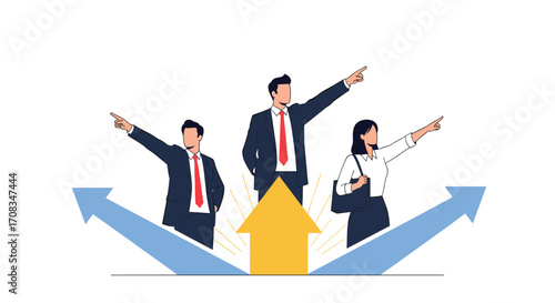 Team members pointing forward indicating future direction and growth.