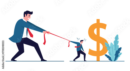 Business people in a tug of war over money.