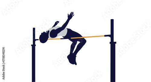 An athlete performs a high jump over a bar during a competition.
