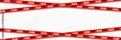 Black Friday ribbons. Crossed red ribbons and tapes with text on a transparent background. Black Friday sale banner with space for text. Vector