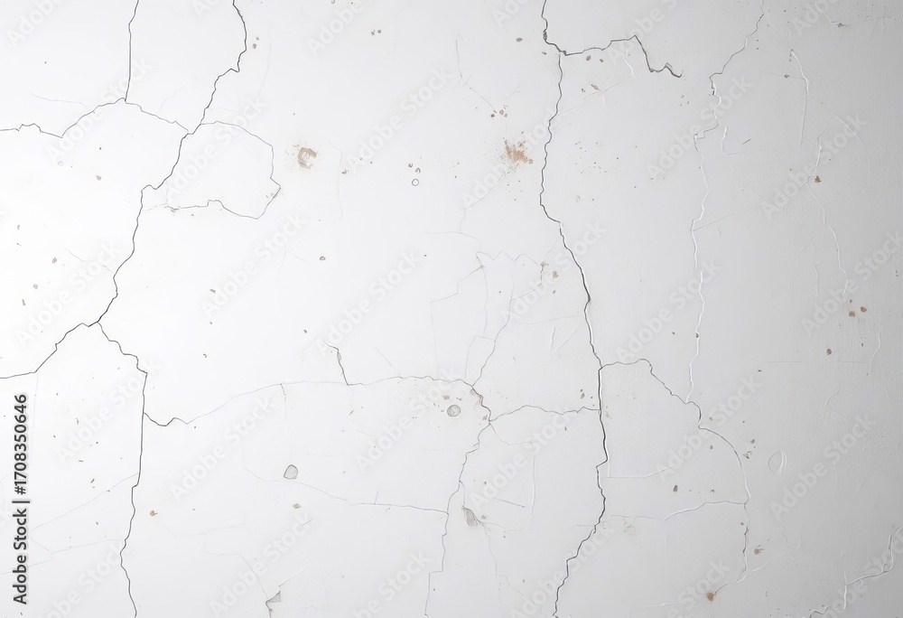 Fototapeta premium Textured white surface with distressed, aged appearance, showing cracks and stains, subtle, texture