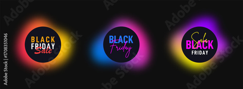 Black Friday sale banner collection. Abstract blurred shapes with text Black Friday. Black Friday promotional banners in liquid shapes and in gradient vibrant colors. Vector