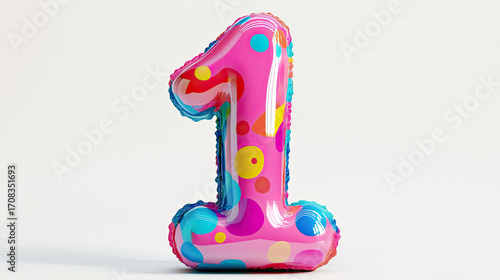 colorful, large balloon number one with polka dots, perfect for celebrations. This vibrant decoration adds festive touch to any birthday party or event