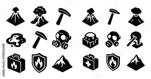 Isometric Volcano Icon Grid