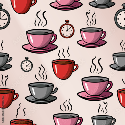 coffee, tie for a break; minimalist everyday icons seamless pattern for digital and print media branding
