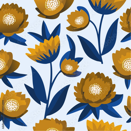 artisan seasonal florals seamless pattern for packaging and greeting card design