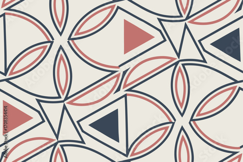 Geometric seamless pattern with triangles and arcs in retro style