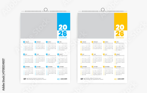 2026 One page wall calendar design template, modern 12 month one page calendar