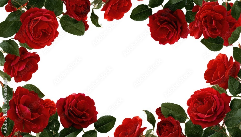 Fototapeta premium Red rose frame on white background