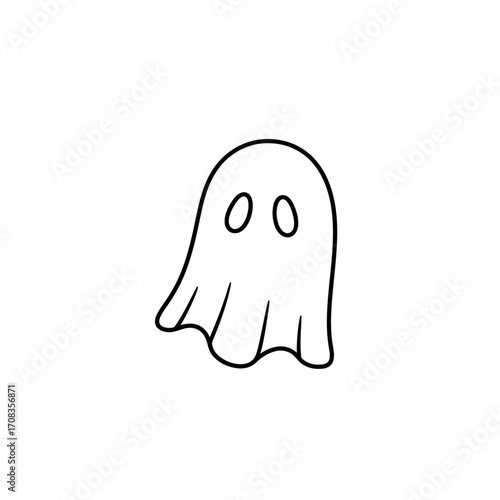 Simple Black and White Cartoon Ghost Illustration