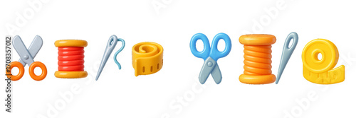 Crafting tools and supplies arranged for sewing and textile projects in a colorful display